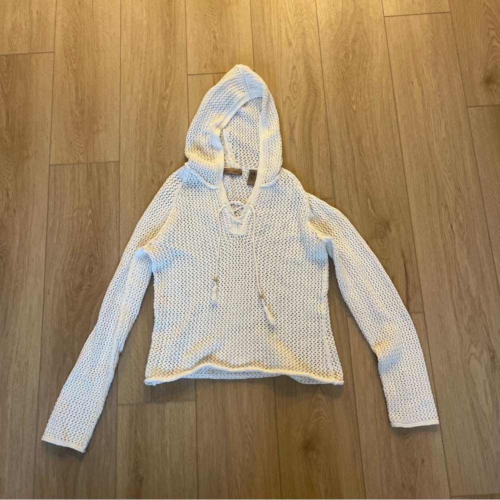Ie Relaxed White Knit Hooded 100% Cotton Sweater